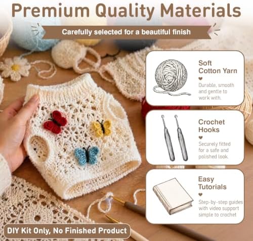 DIY Crochet Pet Clothes Kit for Beginners – Handmade Cat & Dog Sweater Knitting Craft Set with Yarn, Crochet Hook & Step-by-Step Instructions – Easy Beginner Crochet Pet Outfit Pattern Kit for Adults