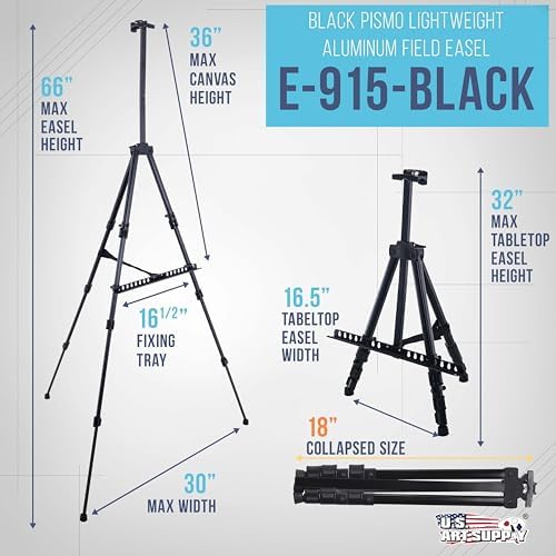 U.S. Art Supply 66" Black Metal Tripod Easel Display