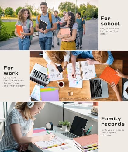 Hardcover Spiral Notebook Journal with Removable Dividers Tabs, 300 Pages Leather 5 Subject Notebook College Ruled, 8"x10" Large Notebooks for Work School Note taking, Lined Journal for Women, Orange