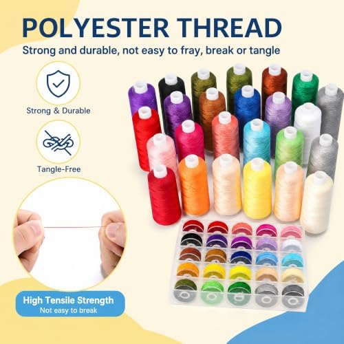 Sewing Machine Hand Thread Kit, 25 Bobbins + 25 Thread Spools