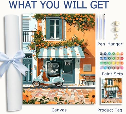 AuraDraw Street Paint by Numbers Kit for Adults - Beautiful Street Adult Paint by Number Kits on Canvas, DIY Oil Painting by Number for Home Wall Decor(16x20inch)