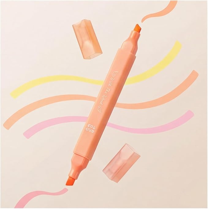 konket 6Pcs Aesthetic Cute Highlighters with Soft Chisel Tip, Double Ended Highlighter, Quick Dry Assorted Colors Highlighters Markers for School Supplies and Office Journaling