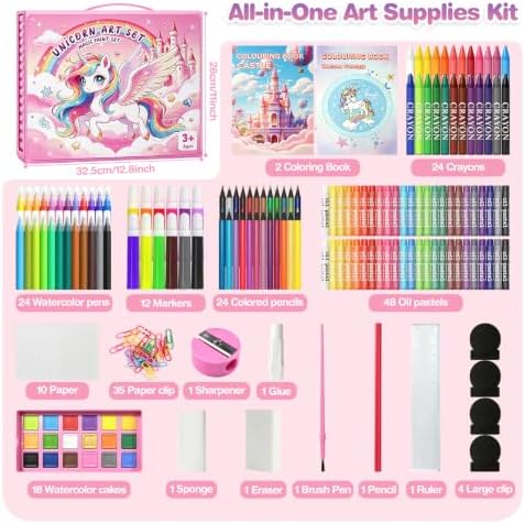homicozy Art Supplies for Kids 208Pcs Unicorn Drawing Kit for Age 4–12 Gift