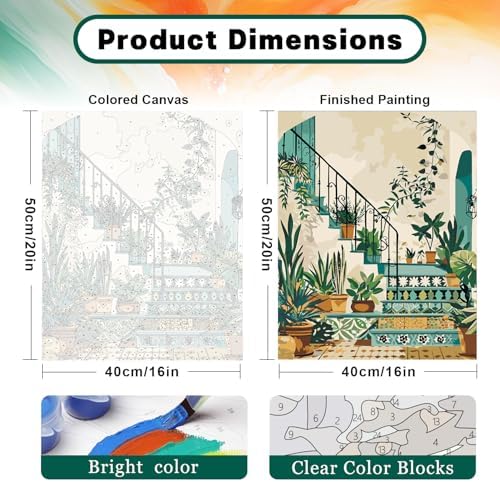 Possoco 2 Pack Paint by Numbers Kit for Adults Beginner, Boho Green Plant Adult Paint by Number Kits on Canvas, DIY Acrylic Number Painting for Adults for Home Wall Decor Gift 16x20 Inch