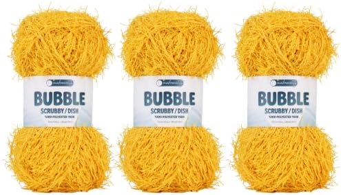 Makromecity Bubble Scrubby Yarn - 100% Premium Polyester Yarn for Crocheting and Knitting - 3.5 Oz (100g), 98 Yds (90m) - Ideal for Dishcloths, Crafting & Bath Washcloths (Yellow, 3 Skeins)