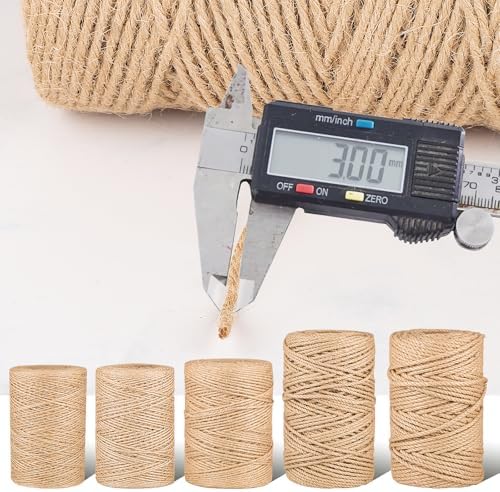 Natural Jute Twine String 3mm x 656ft Bulk Jute Rope for Crafting, Gardening, Gift Wrapping - Brown Decorative Cord for Cat Scratching Posts, DIY Projects