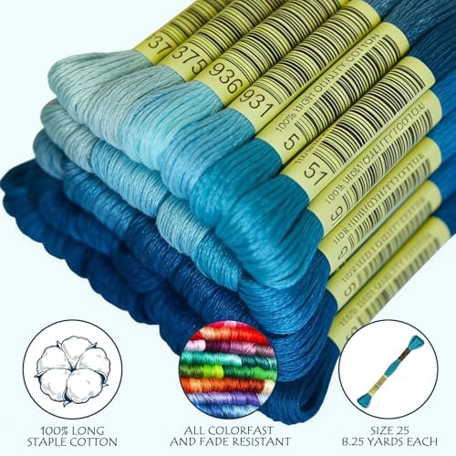 Blue Gradient Color Embroidery Floss - Cross Stitch Threads - Friendship Bracelets Floss - Crafts Floss - 14 Skeins Per Pack Embroidery Floss