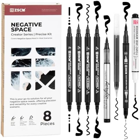 8 Pack Black Acrylic Ink Pens for Drawing, Fine Point Black Gel Pens, Brush Tip Markers，Dual-Tip Opaque Acrylic Markers for Highlighting Drawing, Sketching, Illustration, Card Making