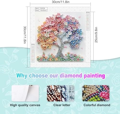 AiYuanzsh Special Shape Diamond Art Kits for Adults, Blossom Tree 5D Crystal Diamond Art Rhinestone Canvas DIY Wall Décor, Sparkling Floral Diamond Painting for Beginners, 11.8 x 11.8 inch