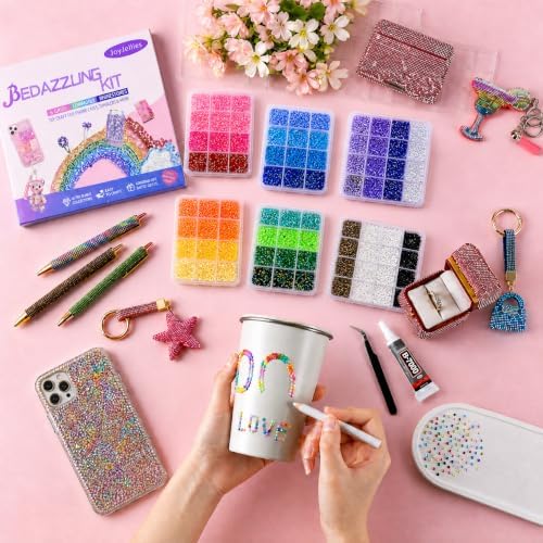 6 Boxes Bedazzling Kit, 3mm 56000Pcs Resin Jelly Rhinestones Kit Flatback Rhinestones Nail Gems Bedazzler Kit with B7000 Jewelry Glue & Tools Bedazzling Kit for DIY Arts & Crafts Gifts
