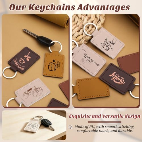 10 Pcs Leather Key Fob, Rectangular Laser Engraving Blanks Keychain Blanks