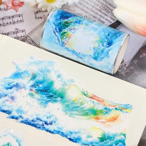 Sitsink PET Tape for Journal Scrapbooking - Blue Ocean PET Tape Stickers for Crafts Junk Journal Supplies Notebook Scrapbook DIY Decor Ornament