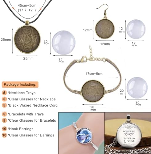 J6QIHANG Pendant Trays Set with Glass Cabochons for Jewelry Making