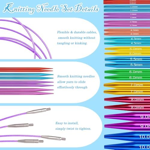 Yarniss 4-Inch Circular Knitting Needle Set with Case,Size 3.0~10.0mm