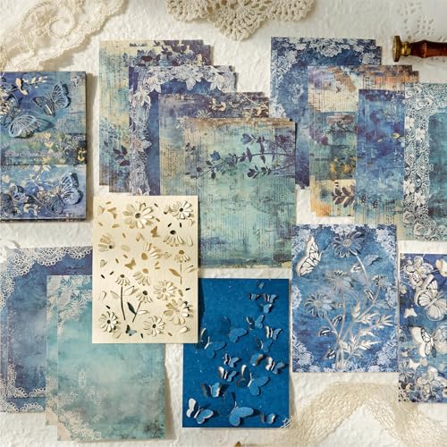 144PCS Vintage Scrapbook Paper Textured Journaling Scrapbooking Supplies Kit Hollow Out Decorative Craft Paper Assorted for Bullet Junk Journals Card Making Craft DIY, Paper Butterflies