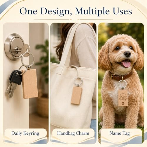50 Pcs Unfinished Wooden Keychain Blanks Bulk with Oil Painting Brushes, 1.2 x 3.4in Rectangle Wood Laser Engraving Keychain Blanks with Key Rings for DIY Crafts Gift