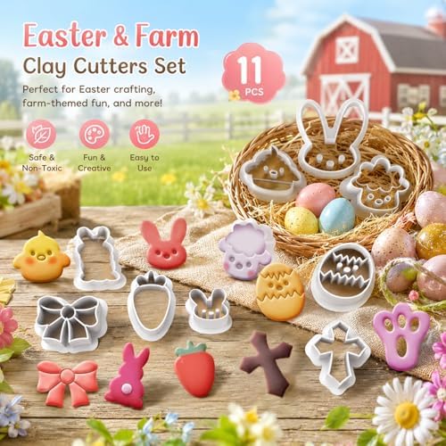 Easter Farm Clay Cutter Set for Polymer Clay Earrings – 11PCS Easter Animal & Spring Shape Cutters for DIY Jewelry Making, Earrings, Charms & Crafts