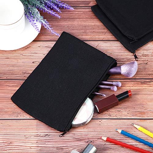 Gejoy 10 Pack Blank Canvas Cosmetic Bags Zipper Pouch DIY,S,Black