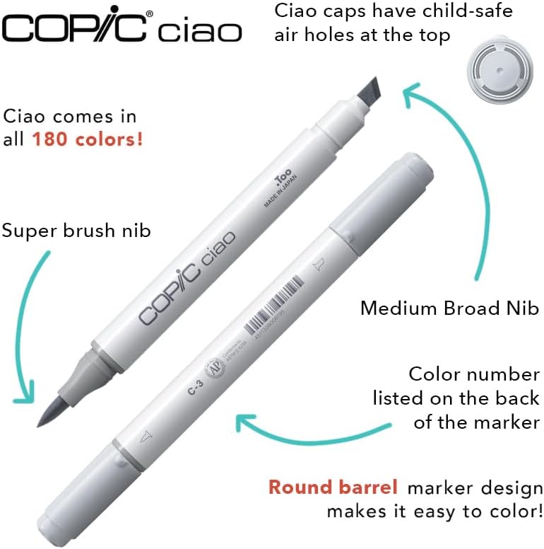 Copic Ciao, Alcohol Markers, 6 Colors Dual Brush Tip Art Marker for Adults/Teen Artists & Creators, Blendable Markers for Coloring Drawing & Illustration Art - Sea Color Set
