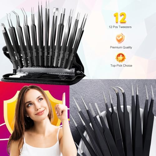 Antonki 12-in-1 Precision Metal Tweezers Set with Leather Case