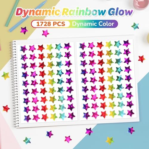 1728 PCS Star Stickers for Kids Reward, 0.6" Sparkly Holographic Stickers