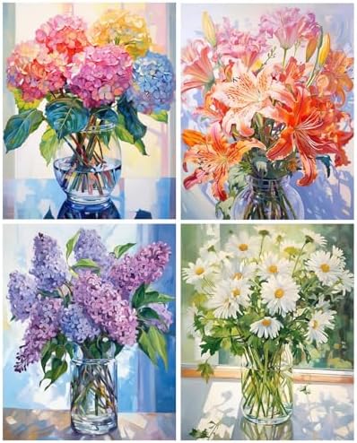 Yeaqee 4Pcs Diamond Art Kits for Adult Gem Painting Kit, Flower Vase