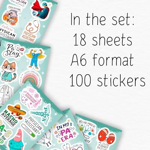 100Pcs Physician Assistant Stickers for Laptop, Water Bottle - PA Stickers - Funny Physician Assistant Gifts, Party Decoration- Medical Decals - Gift for Women & Men