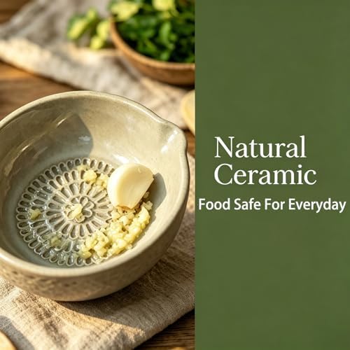 Ceramic Grater Bowl, 2-in-1 Garlic Grater & Herb Stripper (Gray, 5Holes)
