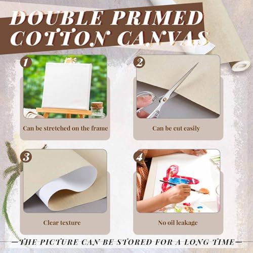 Kinlop 36 Inch X 20 Feet Double Primed Cotton Canvas Roll, Linen Beige