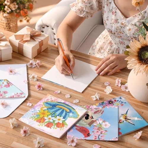 Saillong 12 Pack Flower Diamond Painting Greeting Card Kits DIY Pastel Floral Gnome Diamond Art Cards with Envelopes Flower 5d Rhinestones Paint Card for Adults DIY Craft Family Friend Birthday Gifts