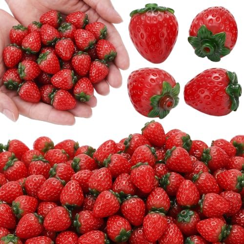 Fuutreo 50 Pcs Mini Resin Strawberry Figurines Christmas Holiday Table Decor Ornaments Tiny Sculptures DIY Craft Supplies Xmas Gift Stocking Stuffer Fruit Theme Party Favor Home Shelf Accessories