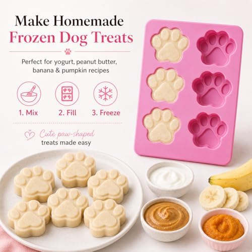 Set of Two Dog Paw Print Silicone Mold for Homemade Dog Treats for Baking Chocolate Candy, Oven Microwave Freezer Safe (Paw Print)