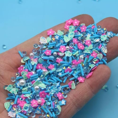 100G Polymer Clay Sprinkles for Crafts, 3D Fimo Assorted Slices Embellishments for DIY Crafts Nail Art Lip Gloss Supplies Cellphone Decoration Accessories (Blue)