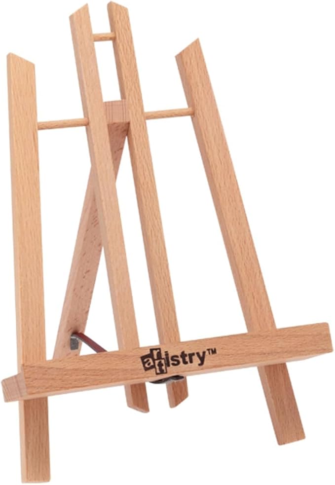 Stein Design Natural Beechwood Display Easel - Elm Finish - Small 7-1/2" x 11" Table Top Easel Stand for Painting, Adjustable A-Frame Construction, Ideal for Wedding Signage and Painting Parties