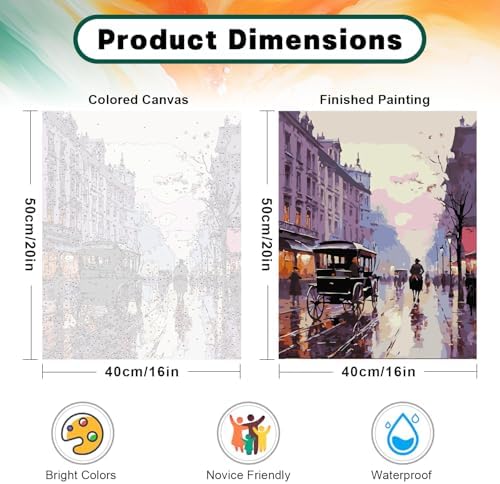 Possoco Paint by Numbers Kit for Adults Beginner, London Street Easy Adult Paint by Number Kits on Canvas, DIY Acrylic Oil Paint by Number for Adults Landscape for Home Decor Gift 16x20 Inch