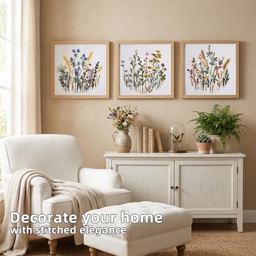 Herdiese Embroidery Kit for Beginners & Adults, 3PCS Floral Patterns.