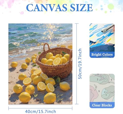 Lemon Paint by Numbers Kit for Adults,DIY Fruit and Beach Scenery Watercolor Painting Kit for Adult Beginners,Unframed Landscape Acrylic Paint by Number Kits Art Craft for Home Wall Decor 16X20 Inch.