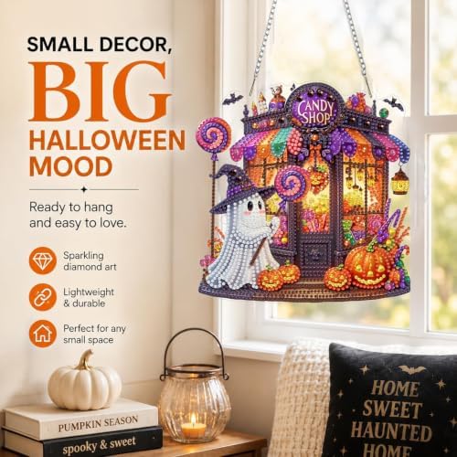 3 Pack Halloween Diamond Art Hanging Kit for Adult, Acrylic Decor 8x8inch