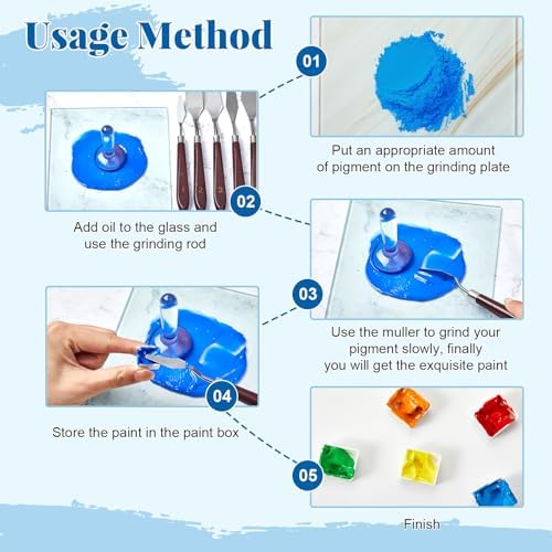 Nuanchu 109 Pcs Paint Muller Glass Slab Set,1.57'' in Dia,Long Handle