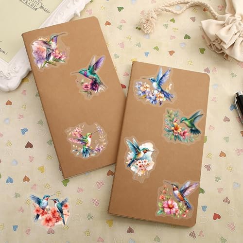 50 Pcs Watercolor Hummingbird Stickers Vintage for Journals