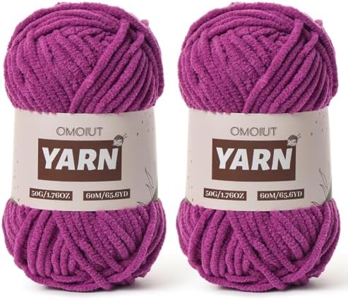 2 Packs Plush Chenille Chunky Crochet Yarn - Baby Yarn for Crocheting Soft - Velvet Yarns Knitting for Blankets Crafts - Fluffy Amigurumi Yarns 100g/131yds (2 Dark Purple)