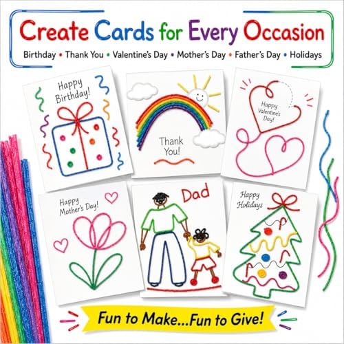Wikki Stix Create-A-Card Kit, Kids Greeting Card Craft Kit with 108 16 Cards, Make Handmade Birthday, Holiday, Thank You, Valentine, Mother’s Day & Father’s Day Cards, Mess-Free Craft.