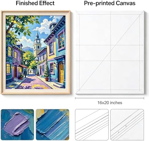 Paint by Numbers Kit for Adults - Colorful Town Street with Clock Tower, DIY Paint by Number, Oil Painting Style Canvas, Adults Paint by Number Kits for Home Wall Art