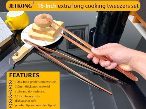 JETKONG 2 Pcs 16-Inch Extra-Large Kitchen Tweezers and Tongs - Giant Stainless Steel Food Tweezers - Rose Gold