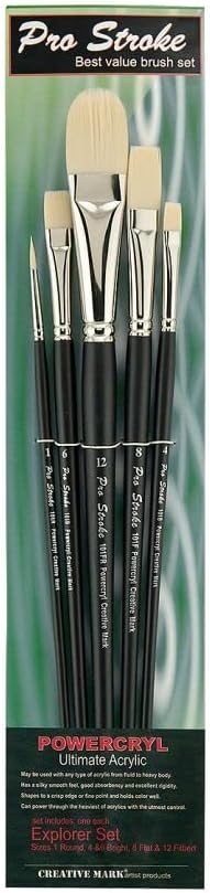 Creative Mark Powercryl Ultimate Acrylic Paint Brushes - Explorer Set of 5, Artist Paint Brushes, 3 Diameters of Synthetic Hair Filament, Fine Control of Heavy Acrylics, Water Soluble Oils, and More