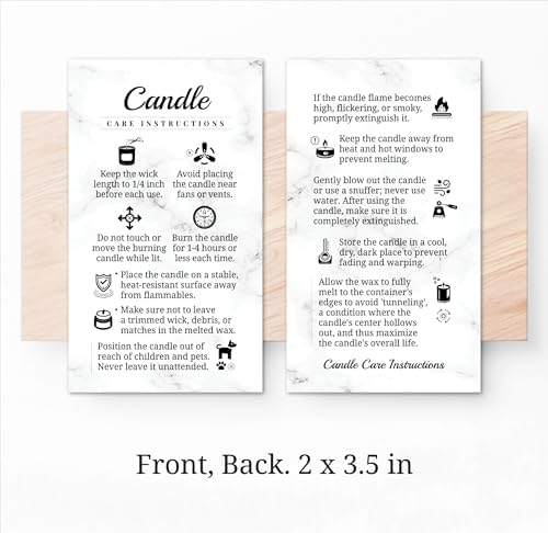 100 pack - Premium Handmade Candle Care Instruction Cards White 2x3.5 in, Small Business | Soy Bees Wax Melt, Candle Makers, Making Supplies Kit Set, Containers, Jars, Pot, Package