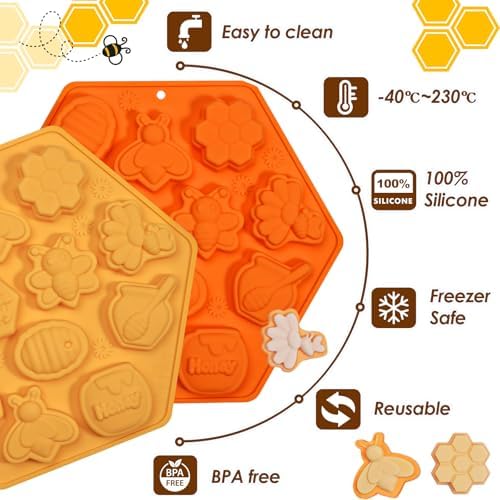Webake Bee Soap Mold for Plaster, Small-Sized Bee Silicone Mold 12-Cavity for Making Homemade Soap, Jello, Chocolate, Wax Melt, Cupcake Decorations, Pack of 2