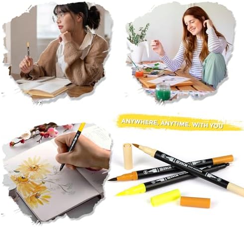 ZSCM QUALITY DECIDES THE FUTURE Yellow Duo Tip Marker Pens, 12 Fine & Brush Tip Pen For Adult Coloring Books