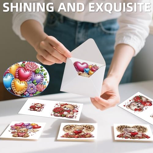 12Pcs Diamond Art Greeting Cards Kit with Envelopes Valentine