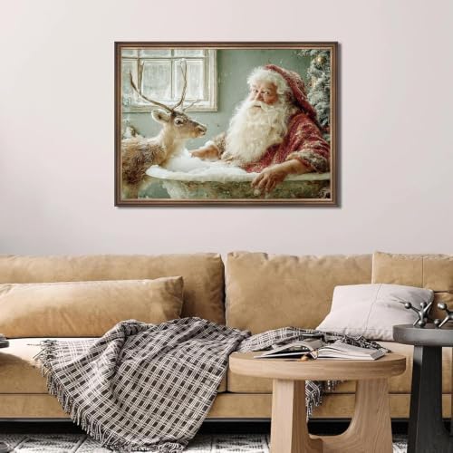 Christmas Diamond Painting Kit for Adults, Santa Claus Diamond Art Kits for Adults Beginners, DIY Full Round Drill Reindeer Diamond Dots Art Painting Crafts Kits for Home Wall Decor 12x16 Inch